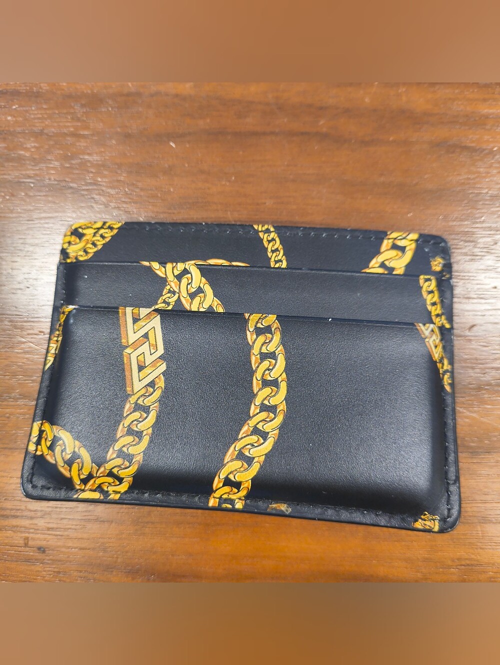 Versace La Medusa Black Gold Chain Print Leather Card Holder Wallet - Picture 10 of 11